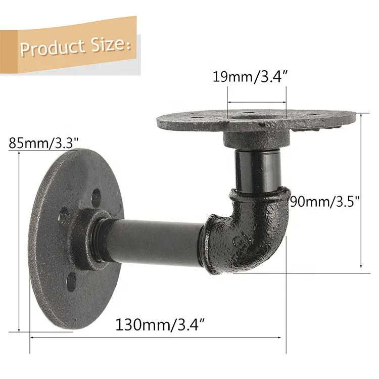 Industrial Black Iron Wall Mounted Pipe Shelf Brackets