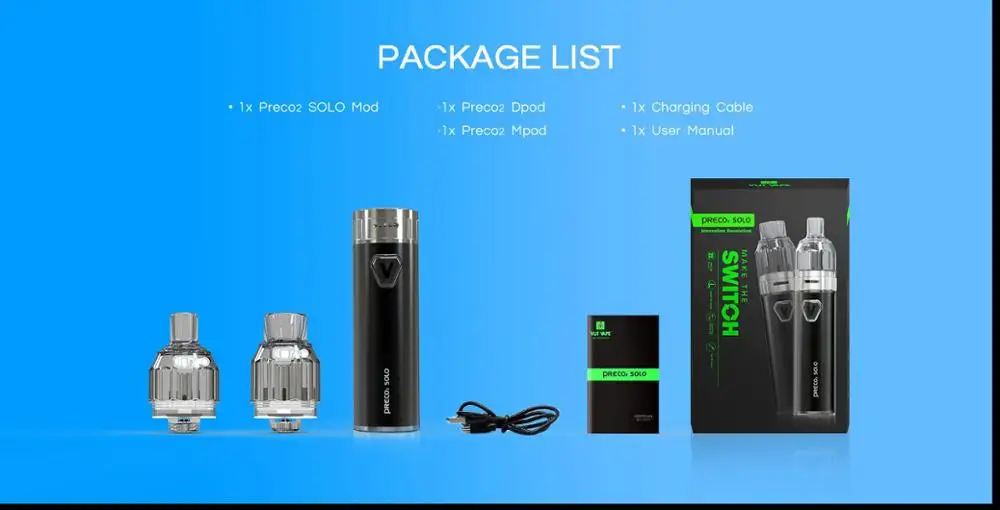 2019 newest products Preco Solo Kit starter kit automatically identify disposable tanks and adjust voltage and fired up mode