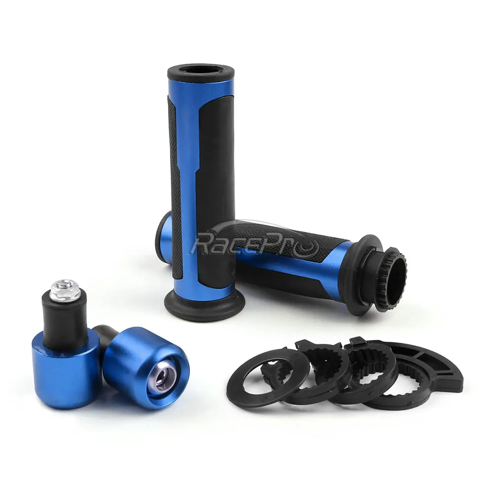 Универсальные ручки для мотоцикла 7/8 дюйма 22 мм с алюминиевой резиновой ручкой и концевой заглушкой