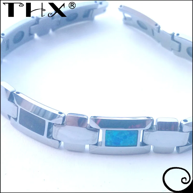 Custom Make Koa Wood And Blue Opal Inlay Tungsten Carbide Bracelet