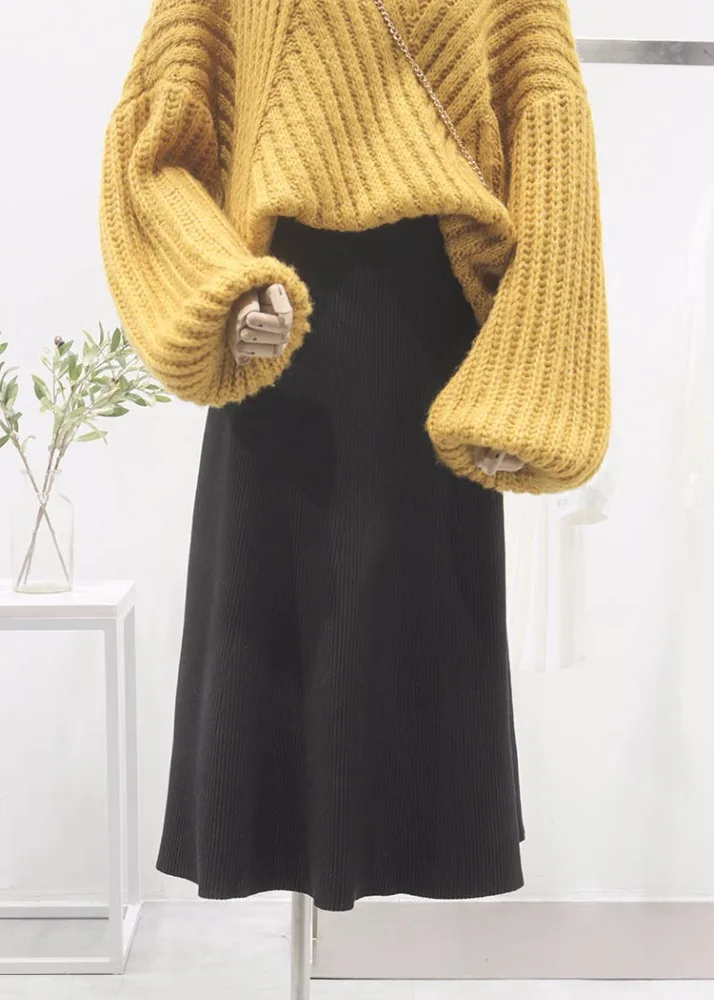 
ZH0116X winter long pure color high waist elasticity women knit skirt 