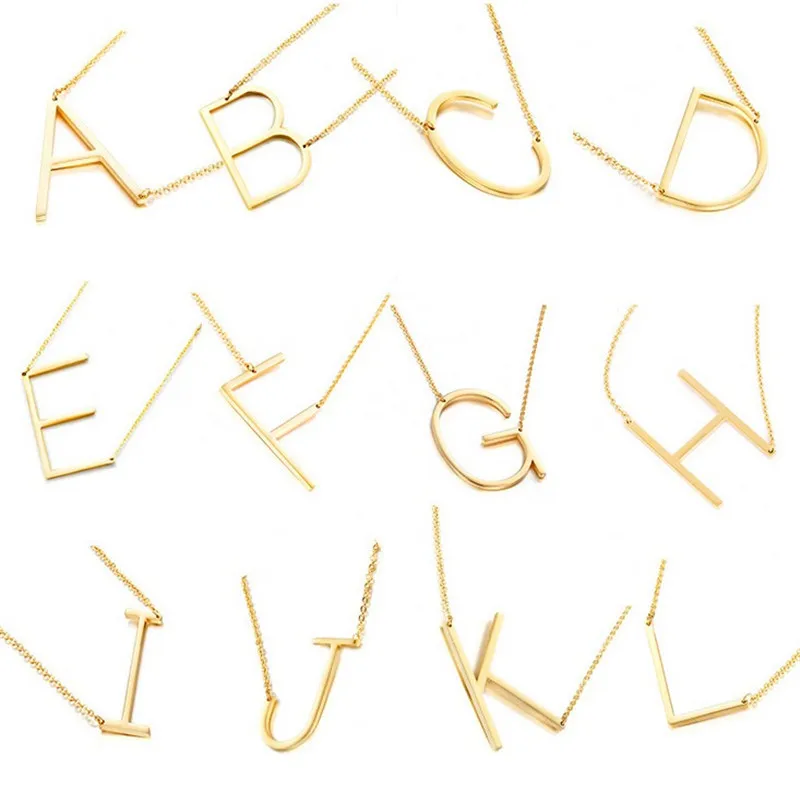 New Gold Tone A-Z Big Letter Alphabet Pendant Necklace High Polished Initial Letter Alphabet B Stainless Steel Pendant Necklace