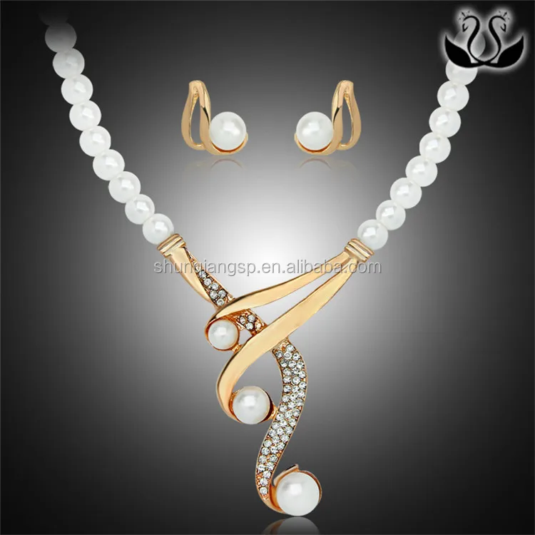 Alibaba Cheap Bridal Pearl Necklace Earring Jewelry Set