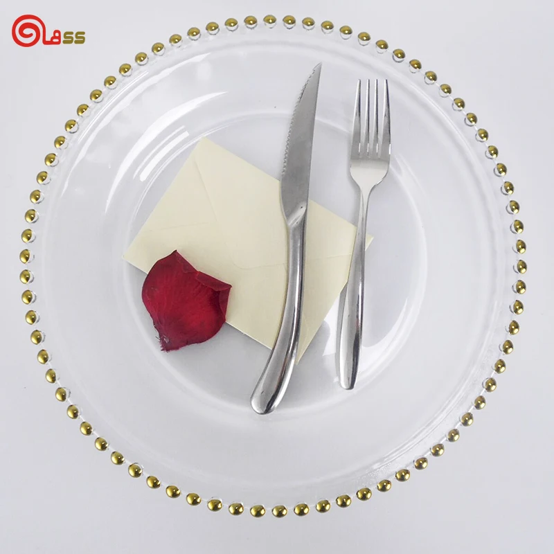 Charger Plates Dinnerware Set Fruit Service Plate Gold Rim Glass for Wedding Banquet Camping Minimalist Transparent Plate Dish