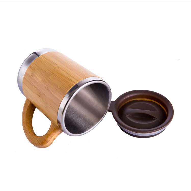 blank bamboo coffee mug stainless steel water bottle wine cup with handle