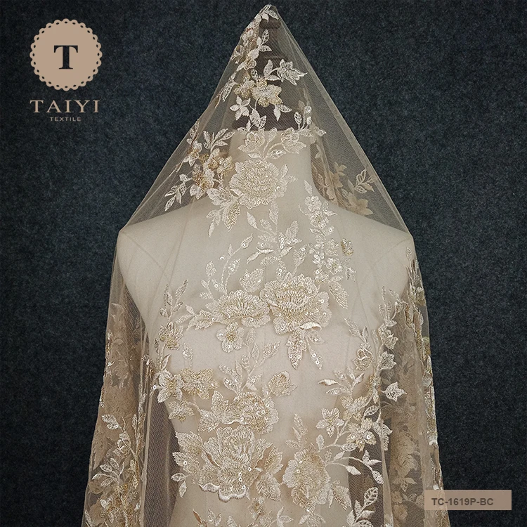 
Ivory Luxury Heavily Beaded Lace Fabric In Graceful Ivory Color For Bridal Gown 