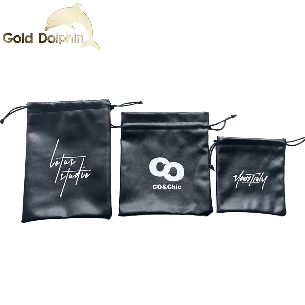 
Small custom cheap drawstring jewelry PU leather bag pouch 