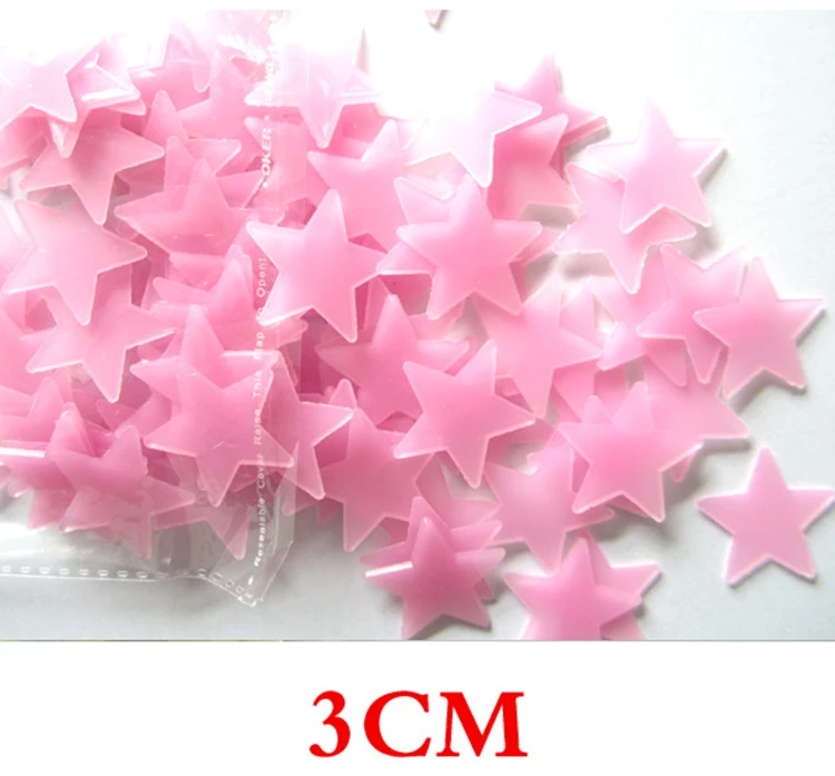 
kid bedroom light absorption at night 3D fluorescent light three-dimensional wall stickers, 3cm stars luminous patch 100pcs 