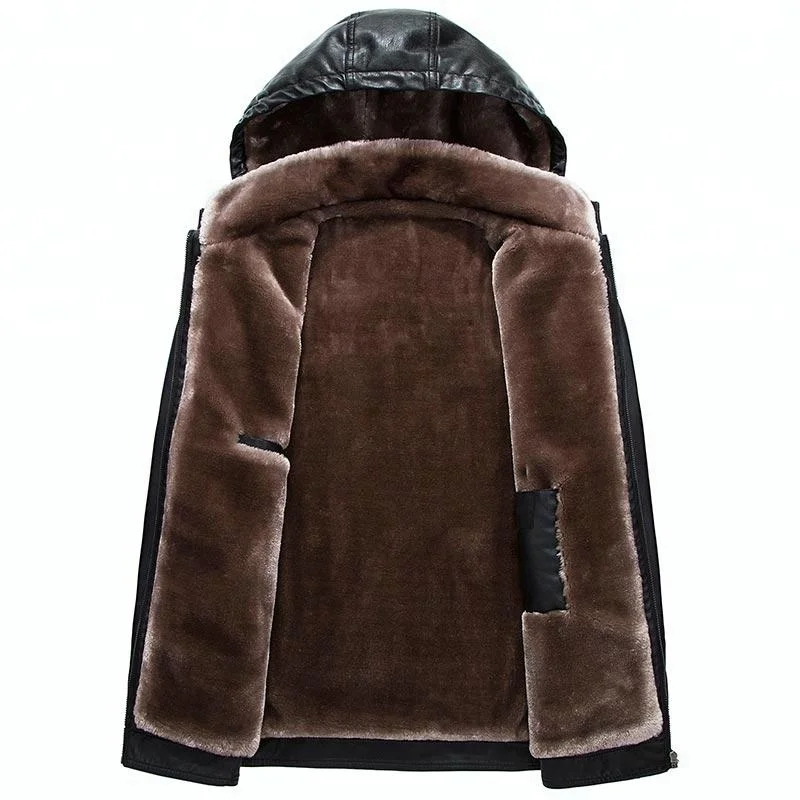 Winter Wholesale China Thick Mens Hooded Leather Jackets With Fur Lining