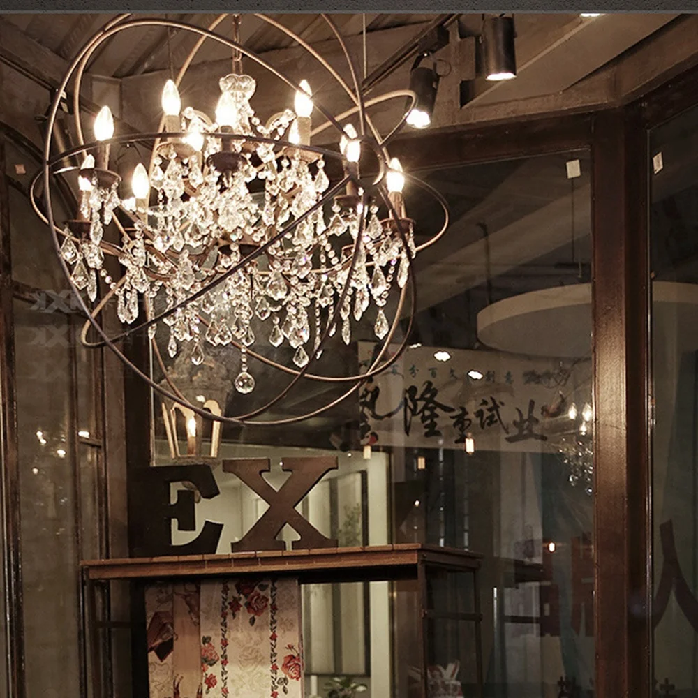 Деревенский креативный Ретро винтажный железный подвесной светильник для ресторана антикварные подвесные светильники светодиодные Лофт круглый шар Хрустальная люстра светильники