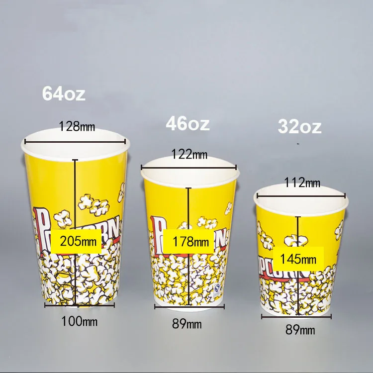 Food paper container with lid 170 biodegradable tin custom printed plastic popcorn bucket