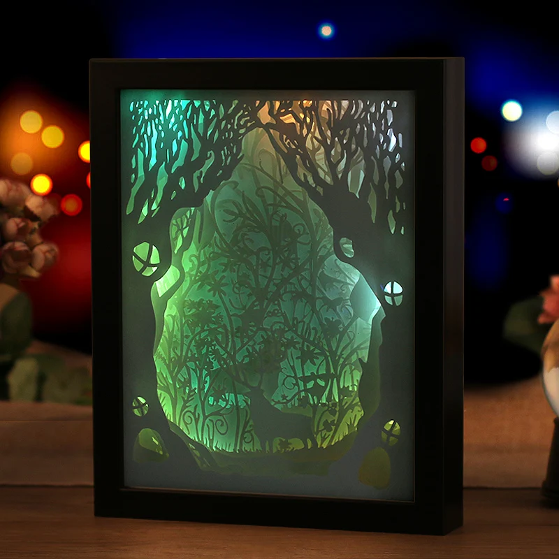 3D Paper Cut Light Box Carving Night Light Lamp Light Up Shadow Box Frame