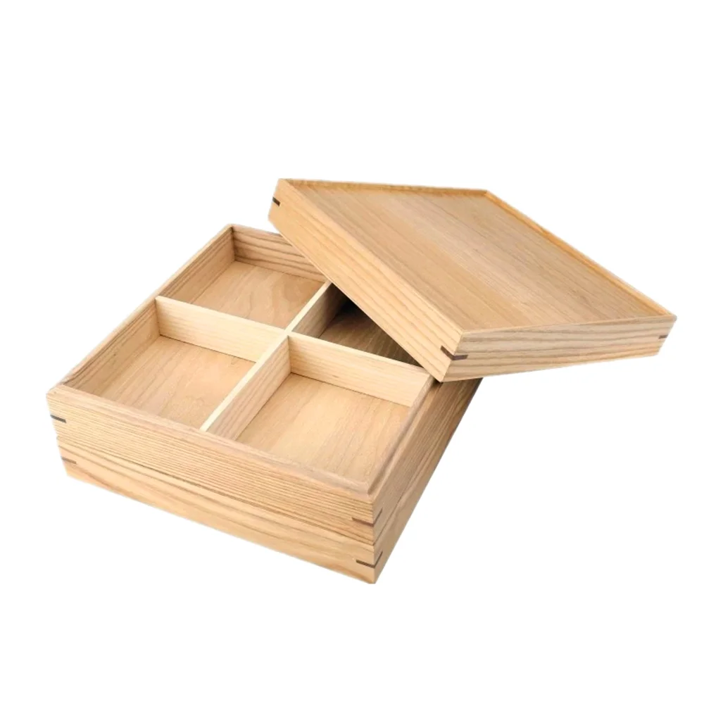 Custom Square Solid Wood Candy Box With Lid 4 Compartments Wooden Nuts Box Christmas Gift