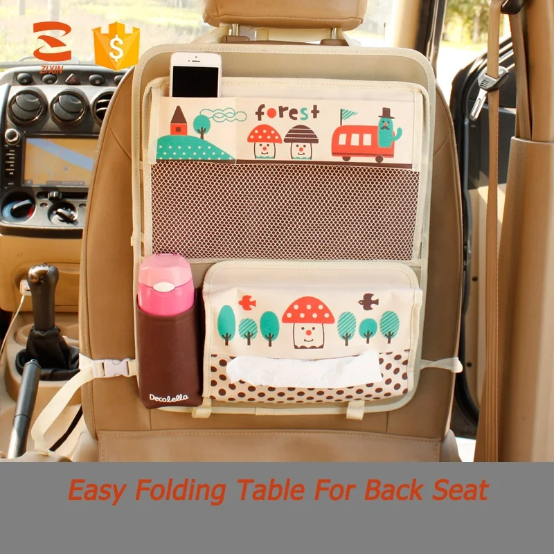 High Quality Cute Cartoon Car Backseat Organizer Foldable Car Seat Back IPAD Tray Table For Kids