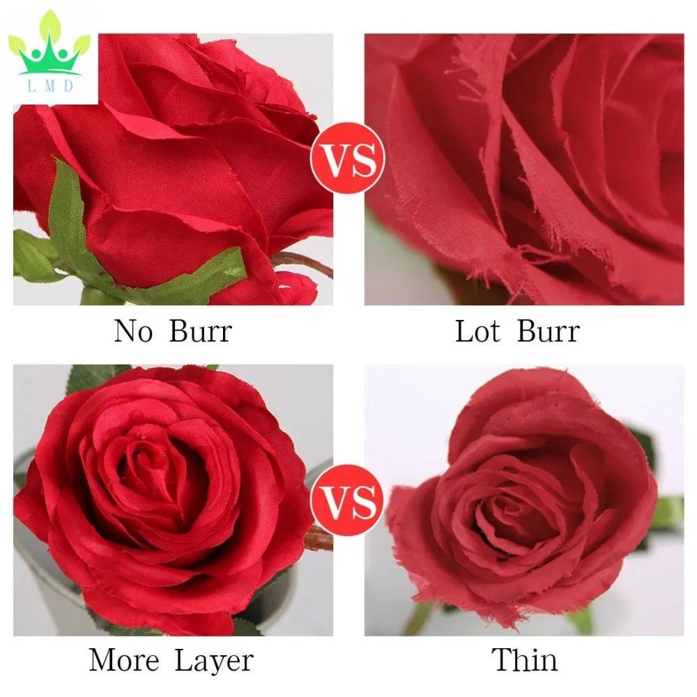 Artificial Flowers Silk Roses Real Touch Bridal Wedding Bouquet for Home Garden Party Floral Decor 10 Pcs