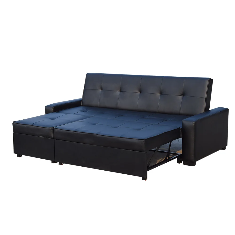 Seattle style multi purpose black leather sofa bed
