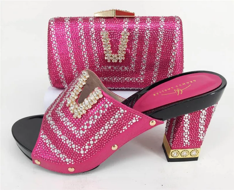 High Heels Platform Shoes With Bag Set For Ladies Party 2019 Pumps Italian Purple Shoes With Matching Bags For Bridal
