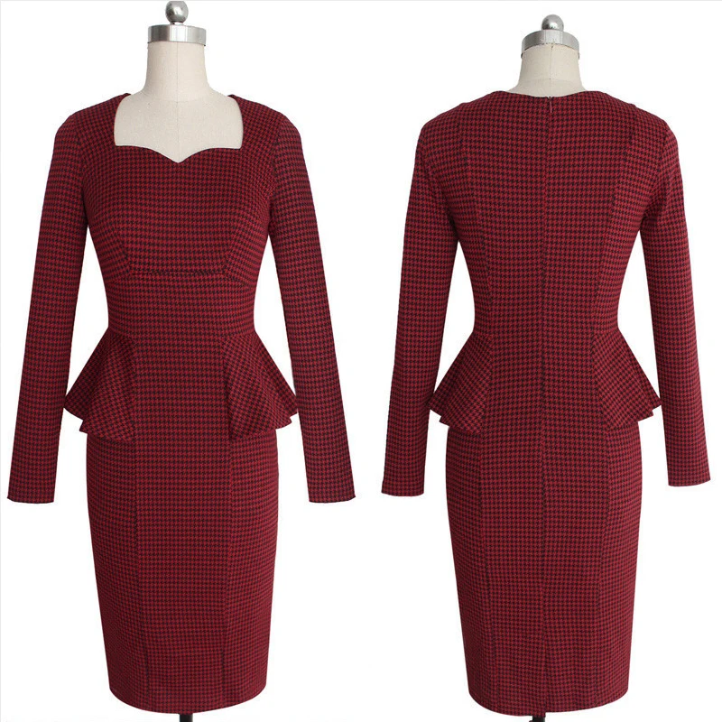 
Custom Hand Crochet Clothing Elegant Women Red Long Sleeve Dress Bodycon Casual Dress 