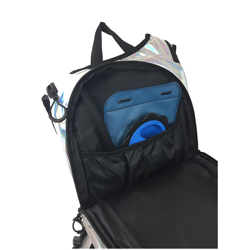 Holographic Leather Hydration Backpack Rave Cycling Bag Laser Water Backpack with 2L Water Bladder