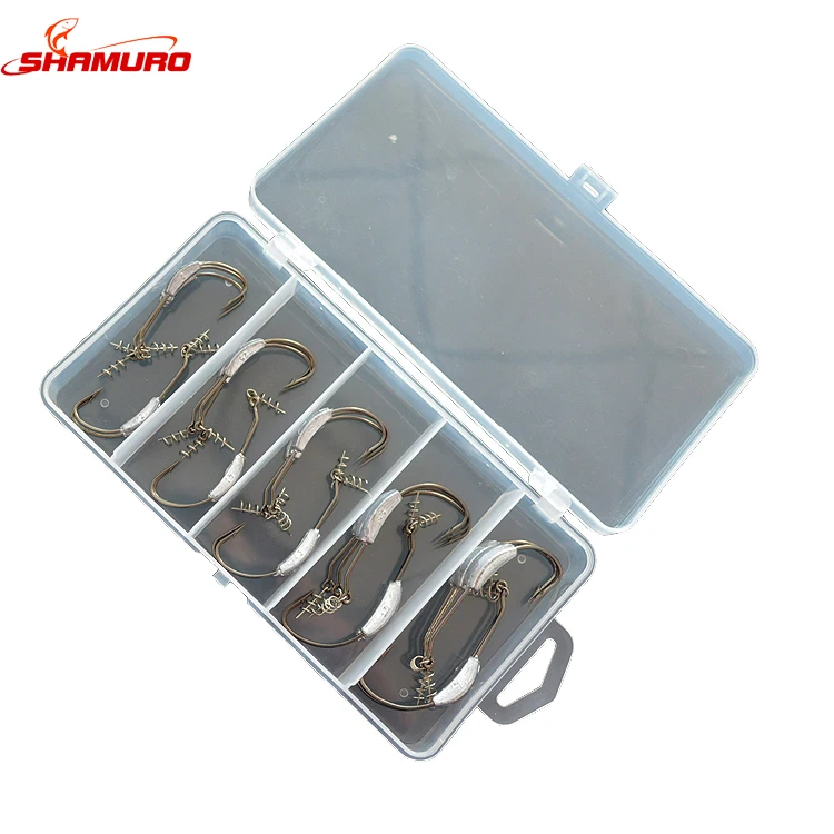 25 Pcs/box High Strength Lead Jig Head Hooks Offset Fishing Hook With Soft Worm Spring Lock Pin