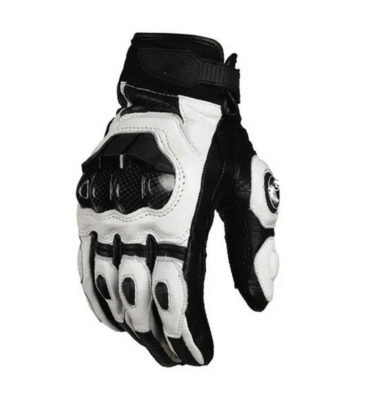 Professional White and black leather motorcycle race gloves