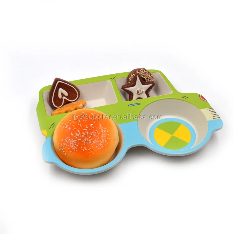 Car shaped bamboo fiber divided food tray for kids