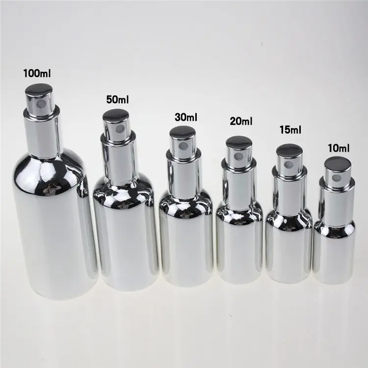 Wholesale fine mist glass spray bottle for perfume, silver glass dropper bottle, cosmetic essential oil glass bottle