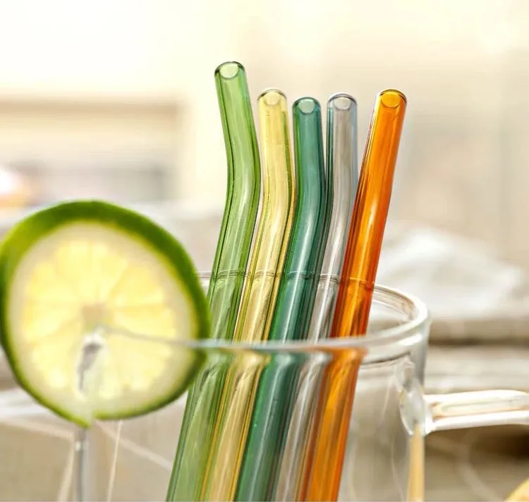 
Eco Friendly reusable Glass Drinking Straw Set for kids Environmental protection Bend straight straws with logo 