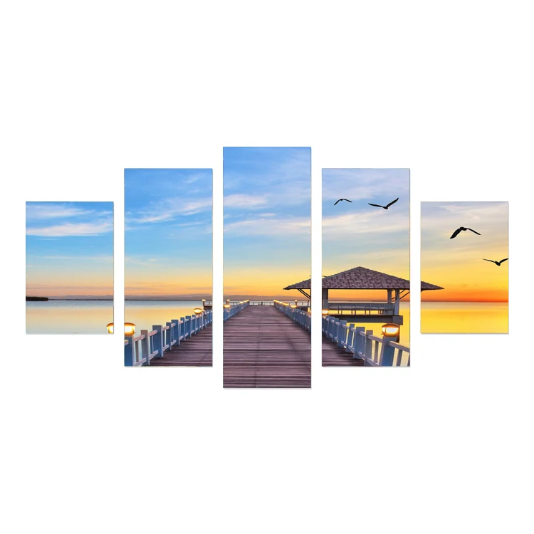 
Unframed 5 panels sunset seascape picture print oil painting modern canvas wall art for wall decor 