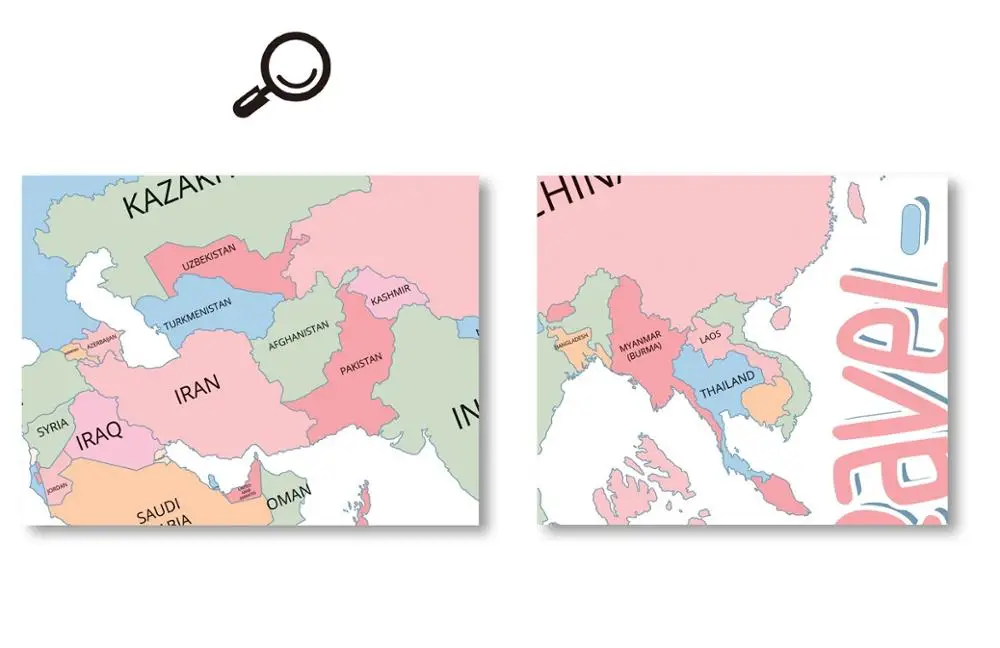 
YIYAO Cartoon Background Colorful English Words World Map Wall Art Decals Stickers 