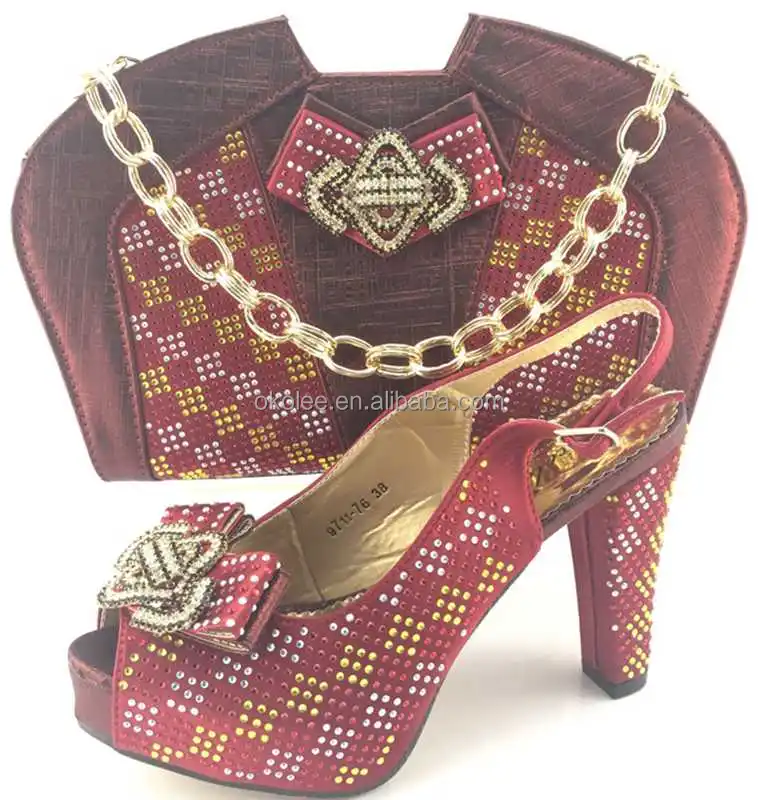 KB6238 New design Peach color italian shoes and bag set/italian shoes and bags to match women