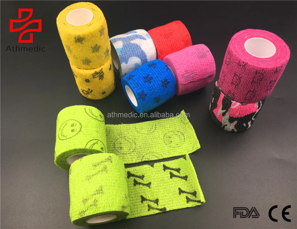 2021 Athmedic sport China printed Self Adhesive Bandage Printed Cohesive Compression Custom print cohesive bandage