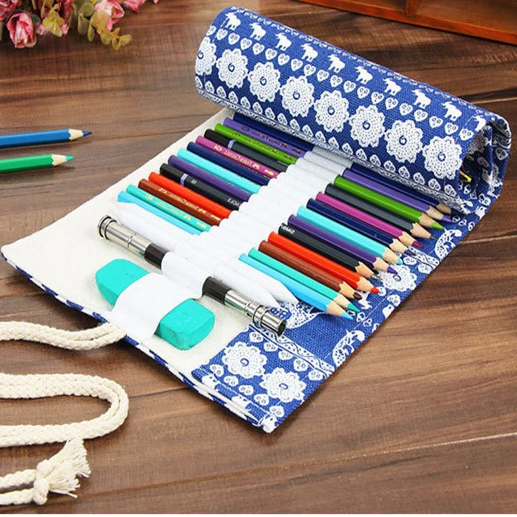 
Pencil Case School Canvas Roll Pouch Consmetic Makeup Brush Case Pen Storage Pencil Box 