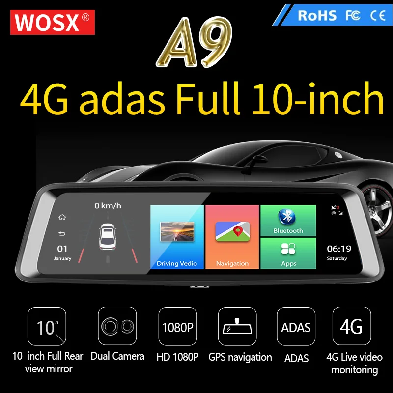 CE сертификаты A9 10 дюймов 4 г потокового зеркало Автомобильный видеорегистратор объемного камеры и adas