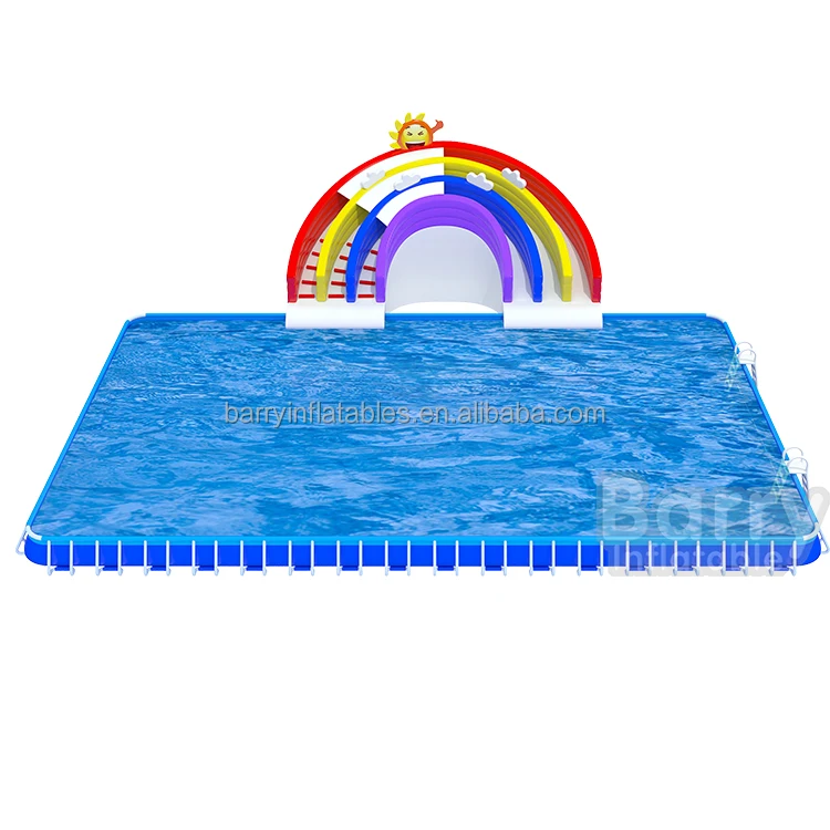 Hot Sale Amusement Park Metal / Steell Frame Swimming Pool With Water Slide, Inflatable Water Toys