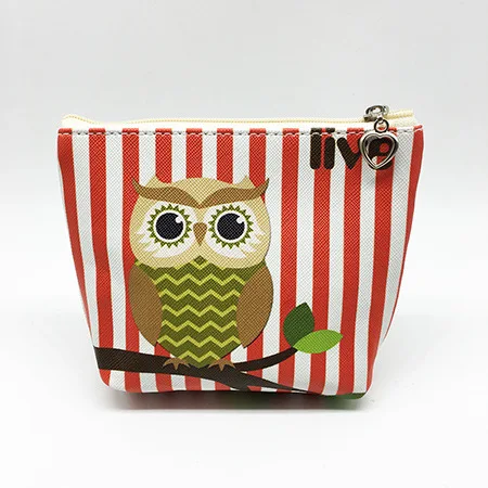 custom hot selling handmade stripe coin bag lovely animal design coin purse  cute owl design zipper wallet