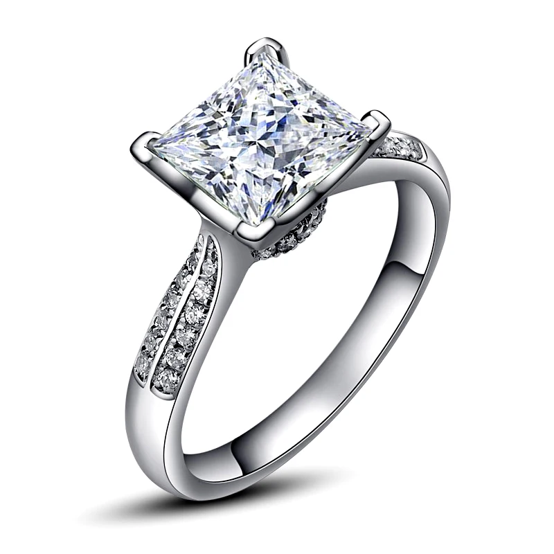 XEYJZ038 High Quality Luxury Shiny Hearts And Arrows Big Square Stone 925 Stamped Silver Ring Copper Engaged Women Wedding Ring