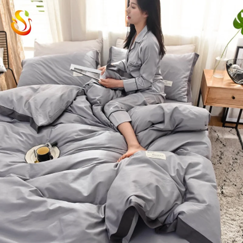 Solid color cotton four-piece quilt cover sheets japanese-style 4pcs bedding set