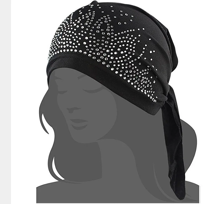 New Fashion Women Turban Bonnet Beanie Hat Chemo Headwear Diamond Bandanas Turban Hat Muslim Hijab Islamic Turbante