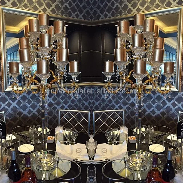 17 arms golden metal crystal tall candelabras wedding centerpieces on sale