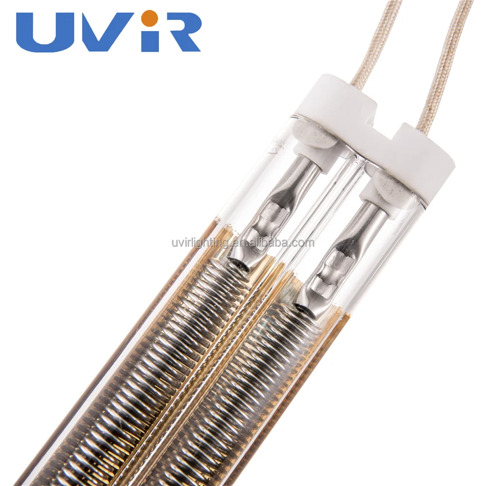 Quartz Tube Halogen Solar Powered Heat Lamp 2KW Medium Wave Twin Tube IR Emitter Gold/white