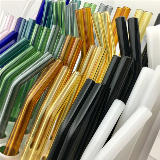 
Eco Friendly reusable Glass Drinking Straw Set for kids Environmental protection Bend straight straws with logo 
