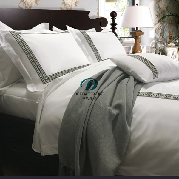 Deeda factory luxury Anti bacterial white ribbon 5 star hotel aldi bedding