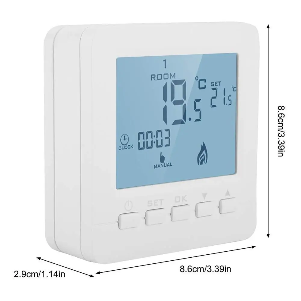 High Accuracy 7 Days Programmable Blue Backlight Boiler Thermostat With 0.5C Swing Temperature