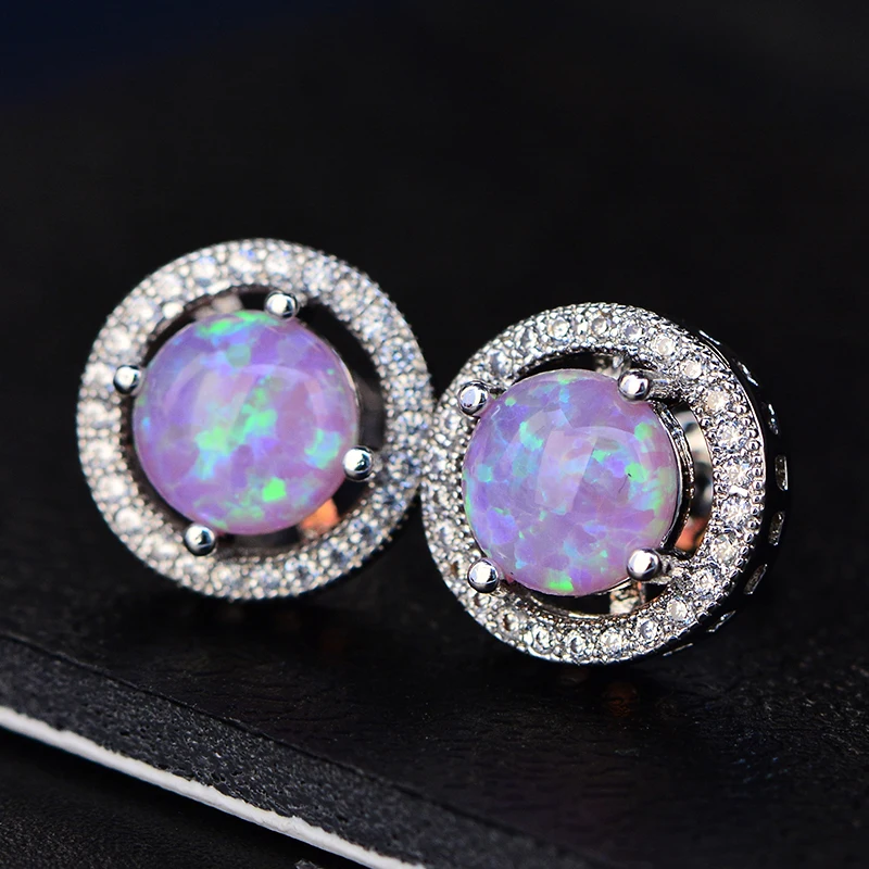 Australian Opal Jewelry S925/Brass Stud Earrings Round Cut Multi Color