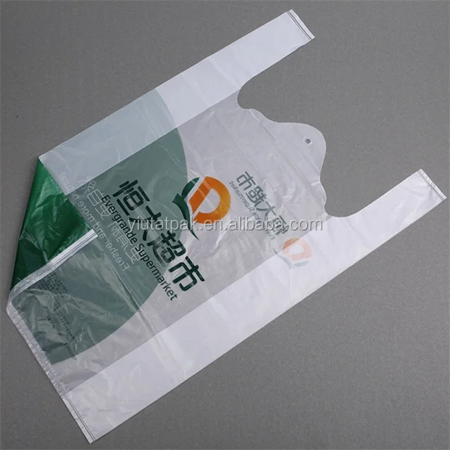 Supermarket degradable plastic white bag vest handles bags Singlet t shirt shopping plastic bags for walmart