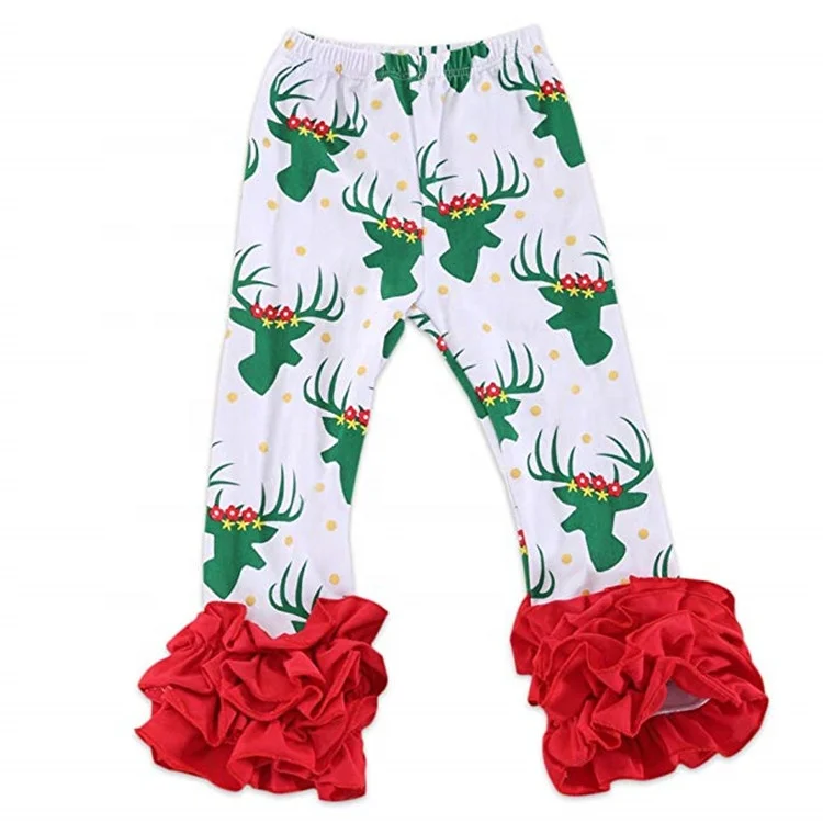 Новое поступление, рождественские штаны для маленьких девочек, оптовая продажа, детские леггинсы с принтом и оборками, леггинсы для детей