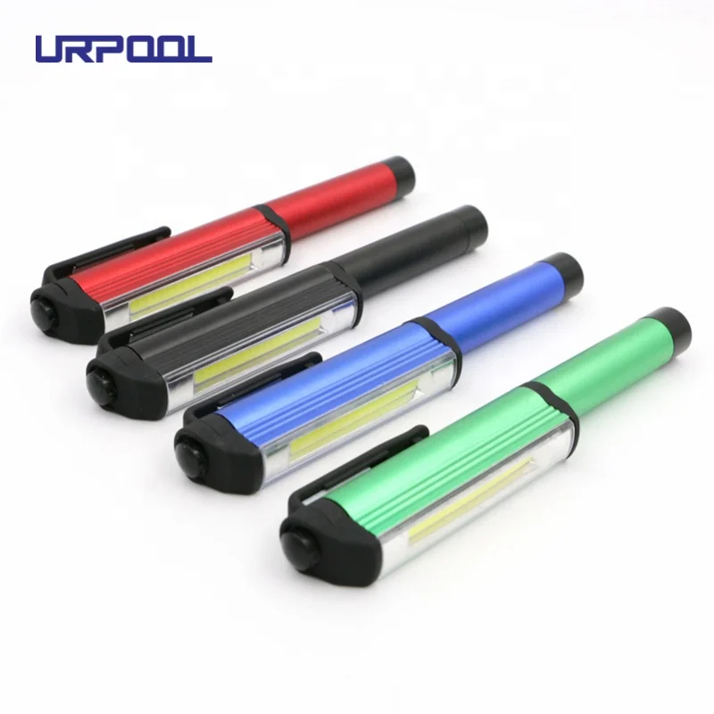 Aluminum Plastic LED Torch Light Pen Shaped Flashlight COB Technology Tactical Outdoor Use Battery Powered Cute Pen Camping