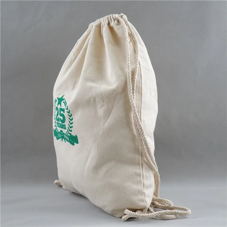 Canvas drawstring backpack for shopping and gym, cotton canvas string backpack drawstring cotton pouch bag