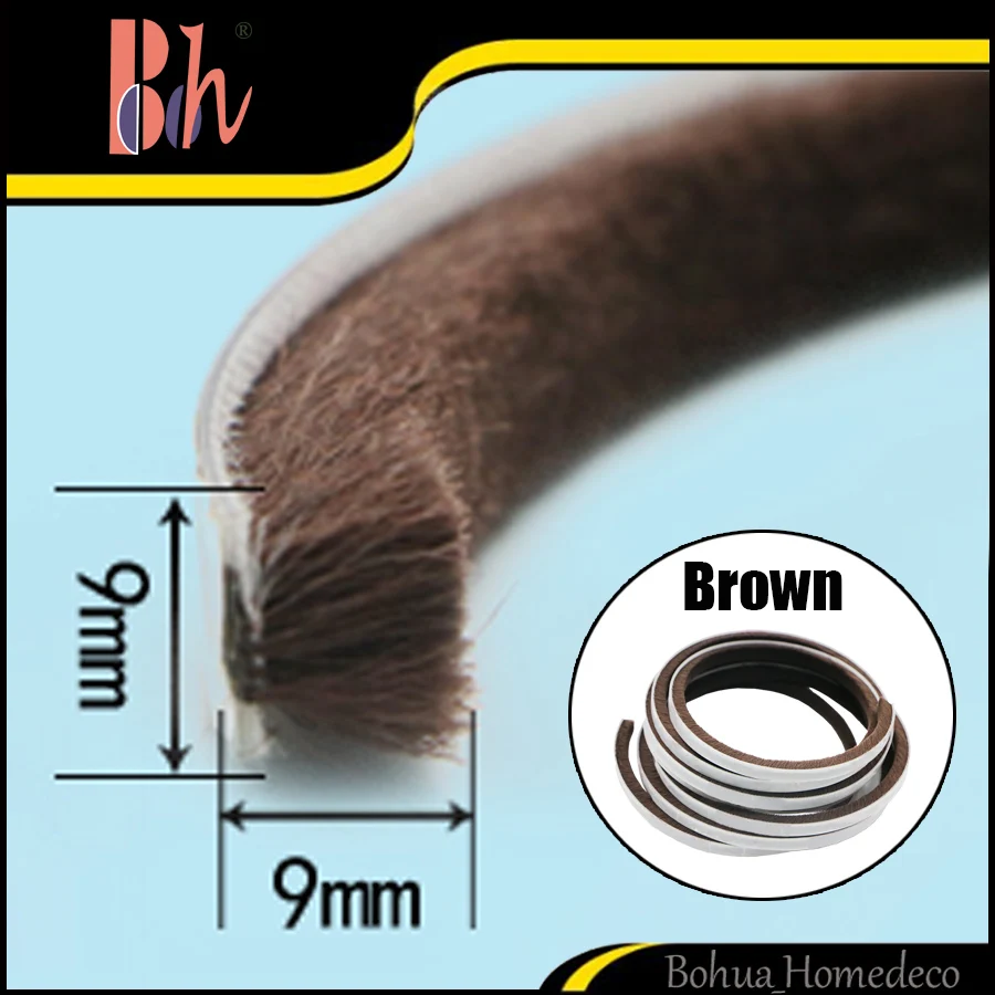 Brown Self Adhesive Mohair Sealing Brush Strip Home Door Window Frame Seal Protect Draught Excluder Weatherstripping Pile 9x9mm